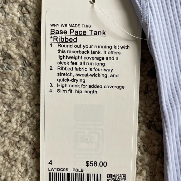 Lululemon Base Pace Tank Ribbed~ Size 4~ Lilac in color~ NWT - Picture 7 of 7